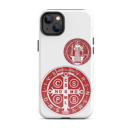 Tough Case for iPhone, St. Benedict Medal, idjfae design, red