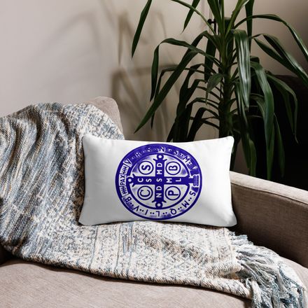 Pillow case 12x20, St. Benedict Medal, oih8m5 design, blue