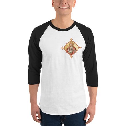 Unisex 3/4 Sleeve Raglan Shirt, Sacred Heart of Jesus, uyzh4h design, left chest