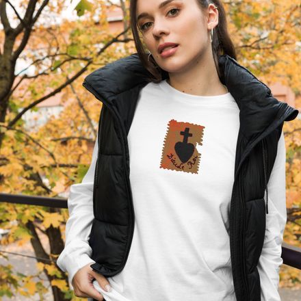 Embroidered Unisex Long Sleeve Tee, Sacré Coeur, Dieu de Roi, Vendée Chou, sqpbrl design