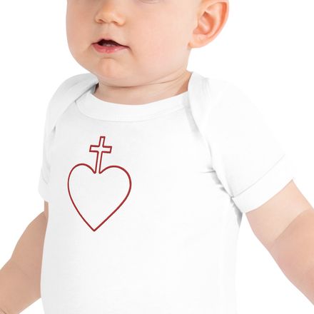 Embroidered Baby Short Sleeve One Piece, Sacred Heart of Jesus, 7ugqf9 hollow design