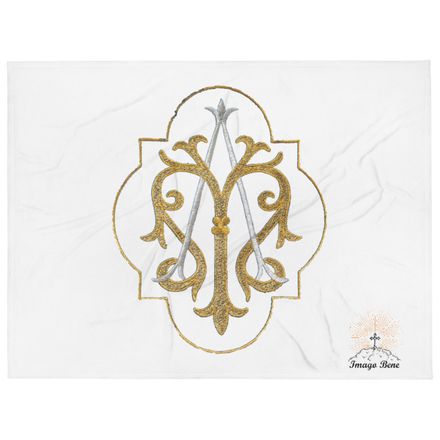 Throw Blanket, Auspice Maria, Crest with outer edge, kdegvj