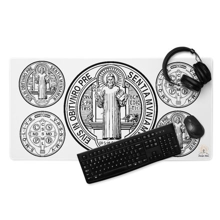 Gaming Mouse Pad, 36x18, St. Benedict Medal, filt5a design, large front