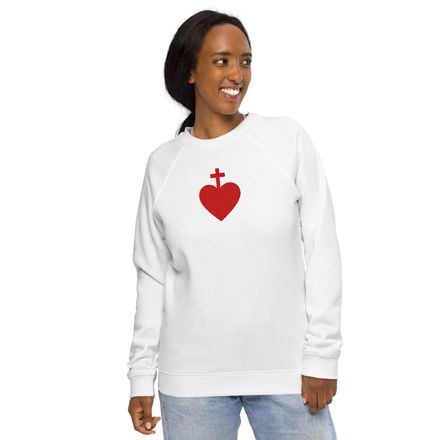 Embroidered Unisex Organic Raglan Sweatshirt, Sacred Heart of Jesus, 7ugqf9 design