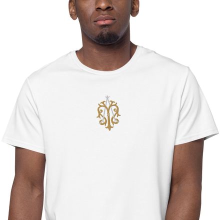 Embroidered Men&#x27;s Premium Cotton T-Shirt, Auspice Maria, Crest, kgvlsx
