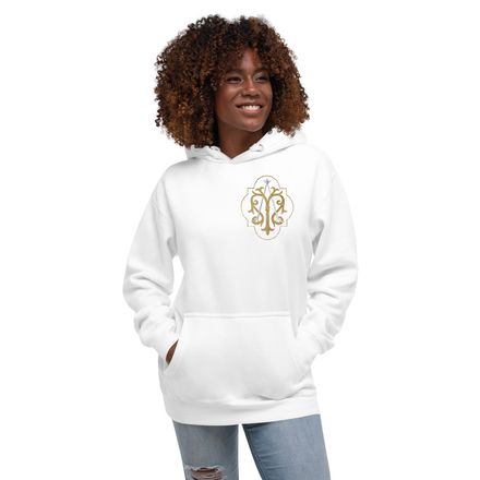 Unisex Premium Hoodie, Auspice Maria, Crest with outer edge, kdegvj, left chest