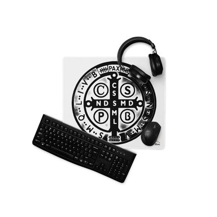 Gaming Mouse Pad, 18x16, St. Benedict Medal, oih8m5 design
