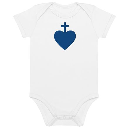 Embroidered Organic Cotton Baby Bodysuit, Sacred Heart of Jesus, 7ugqf9 design, blue
