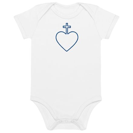 Embroidered Organic Cotton Baby Bodysuit, Sacred Heart of Jesus, 7ugqf9 hollow design, blue