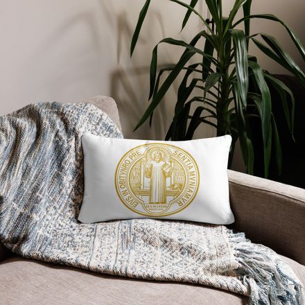 Pillow case 20x12, St. Benedict Medal, filt5a design, gold