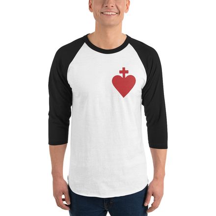 Unisex 3/4 Sleeve Raglan Shirt, Sacred Heart of Jesus, yjegla design, left chest