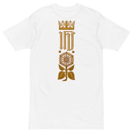 Men&#x27;s Premium Heavyweight Tee, IHS Stripe With Crown and Monstrance, vw6yal