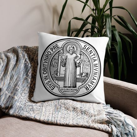 Pillow case 22x22, St. Benedict Medal, filt5a design