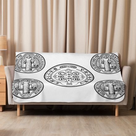 Sublimated Sherpa Blanket, St. Benedict Medal, filt5a design, pattern