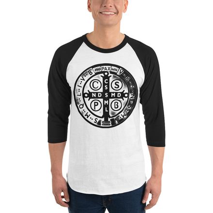 Unisex 3/4 Sleeve Raglan Shirt, St. Benedict Medal, oih8m5 design