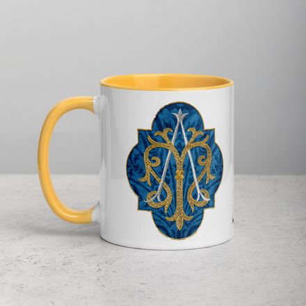 White Ceramic Mug with Color Inside, 11oz &amp; 15oz, Auspice Maria, Crest with rounded Cross, u3bkt0