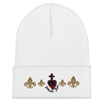 Cuffed Beanie, Sacré Coeur, Dieu de Roi, Vendée Chouan, obymh4 design, Fleur de Lys, wave pattern