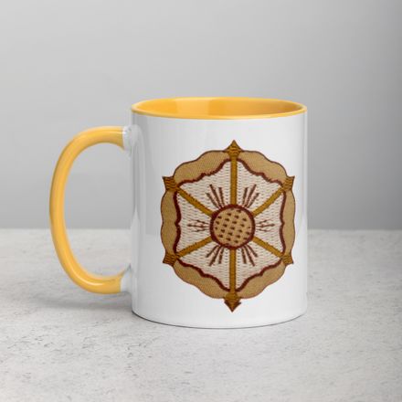 White Ceramic Mug with Color Inside, 11oz &amp; 15oz, Monstrance with Golden Pattern, eneyoj