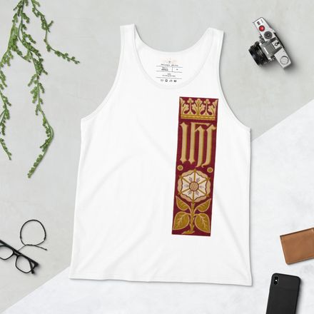 Staple Tank Top, IHS Stripe With Crown and Monstrance, Red, yok2qk, left chest