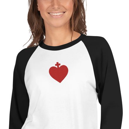 Embroidered Unisex 3/4 Sleeve Raglan Shirt, Sacred Heart of Jesus, zhw6bo design