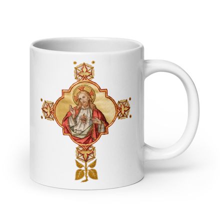   White Glossy Mug, 20oz, Sacred Heart of Jesus, iu2q2g design 