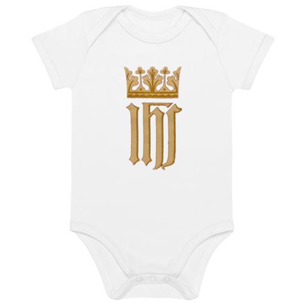 Organic Cotton Baby Bodysuit, IHS with Crown, Golden Pattern, nlxdo1 