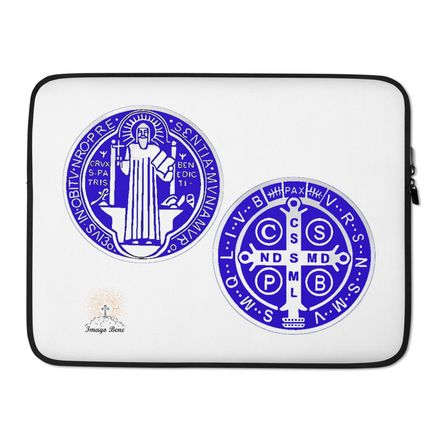 Laptop Sleeve, St. Benedict Medal, idjfae design, blue