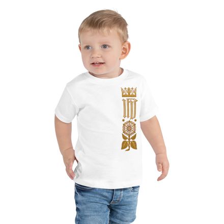 Toddler Staple Tee, IHS Stripe With Crown and Monstrance, vw6yal, left chest