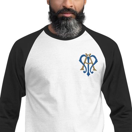 Embroidered Unisex 3/4 Sleeve Raglan Shirt, Auspice Maria, Crest, rphg0v, left chest