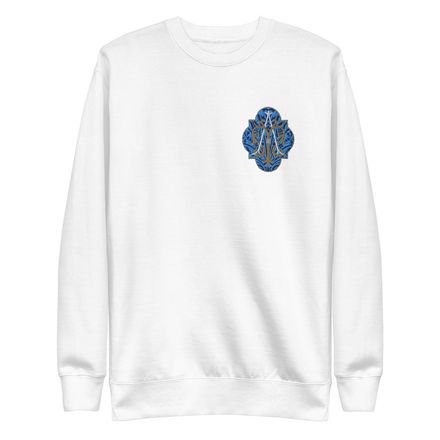 Embroidered Unisex Premium Sweatshirt, Auspice Maria, Crest with rounded Cross, u3bkt0, left chest
