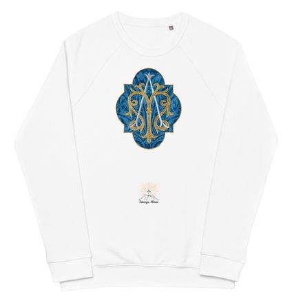 Unisex Organic Raglan Sweatshirt, Auspice Maria, Crest with rounded Cross, u3bkt0