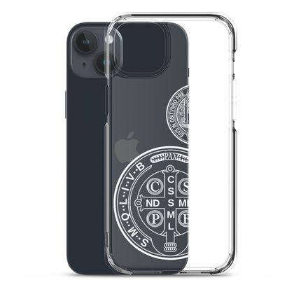 Clear Case for iPhone, St. Benedict Medal, filt5a design, white