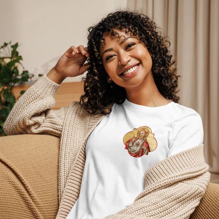 Women&#x27;s Relaxed T-Shirt, Sacred Heart of Jesus, eq75pu, left chest