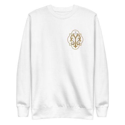 Embroidered Unisex Premium Sweatshirt, Auspice Maria, Crest with outer edge, kdegvj, left chest