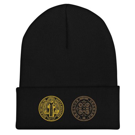 Cuffed Beanie, St. Benedict Medal, filt5a design, gold