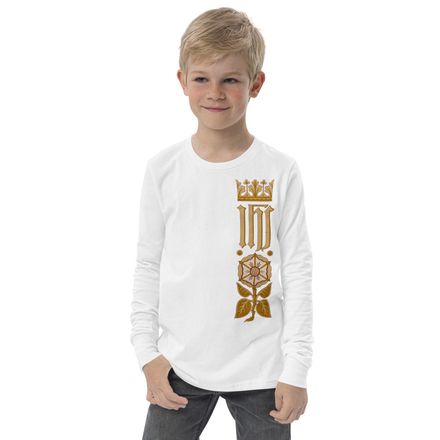 Youth Long Sleeve Tee, IHS Stripe With Crown and Monstrance, vw6yal, left chest