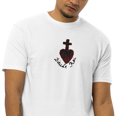 Embroidered Men&#x27;s Premium Heavyweight Tee, Sacré Coeur, Dieu de Roi, Vendée Chouan, obymh4 design