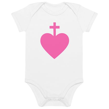 Organic Cotton Baby Bodysuit, Sacred Heart of Jesus, 7ugqf9 design, pink