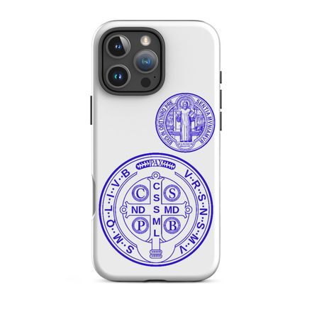 Tough Case for iPhone, St. Benedict Medal, filt5a design, blue