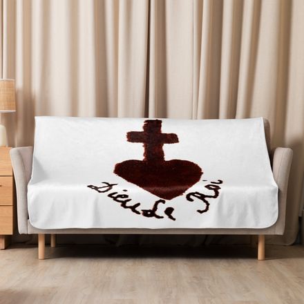 Sublimated Sherpa Blanket, Sacré Coeur, Dieu de Roi, Vendée Chouan, obymh4 design