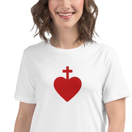Embroidered Women&#x27;s Relaxed T-Shirt, Sacred Heart of Jesus, 7ugqf9 design