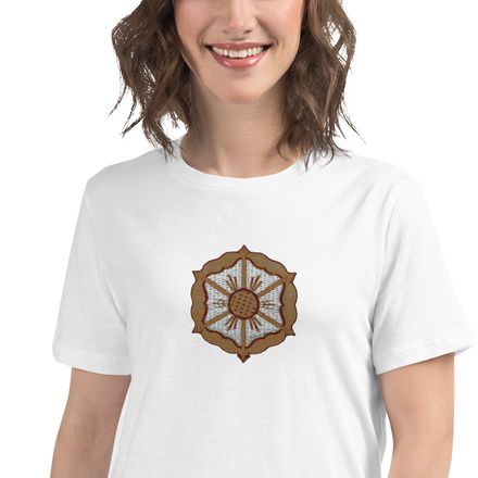 Embroidered Women&#x27;s Relaxed T-Shirt, Monstrance with Golden Pattern, eneyoj