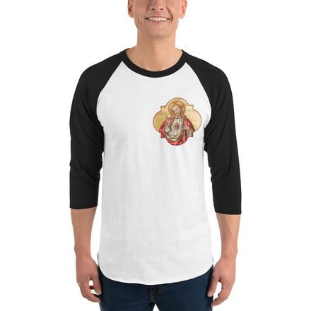 Unisex 3/4 Sleeve Raglan Shirt, Sacred Heart of Jesus, eq75pu design, left chest