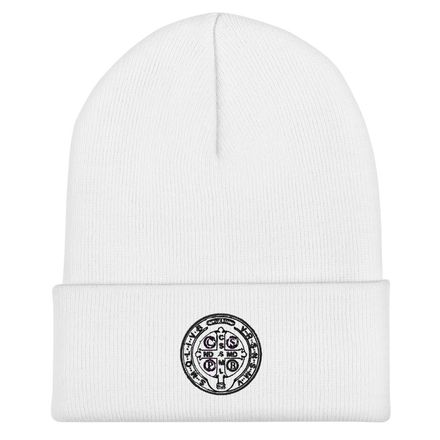 Cuffed Beanie, St. Benedict Medal, 16k4ku design