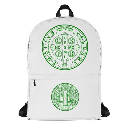 Backpack, St. Benedict Medal, filt5a design, green, back at top