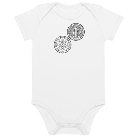 Embroidered Organic Cotton Baby Bodysuit, Sacred Heart of Jesus, filt5a design
