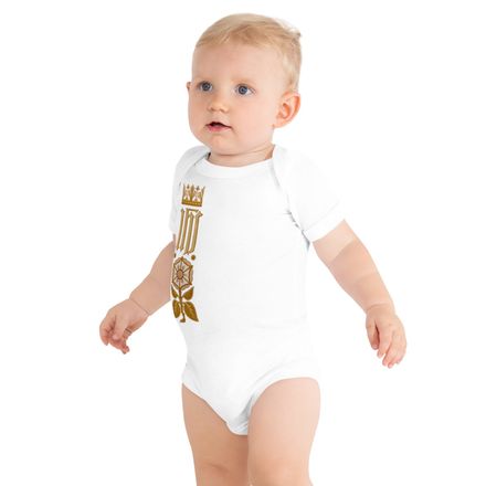 Baby Short Sleeve One Piece, IHS Stripe With Crown and Monstrance, vw6yal, right chest