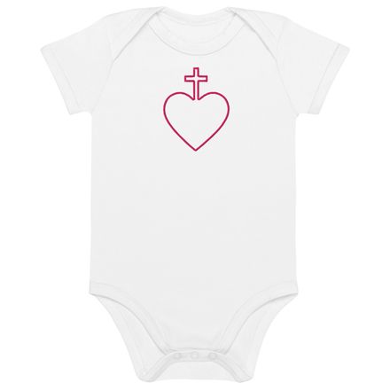 Embroidered Organic Cotton Baby Bodysuit, Sacred Heart of Jesus, 7ugqf9 hollow design, pink