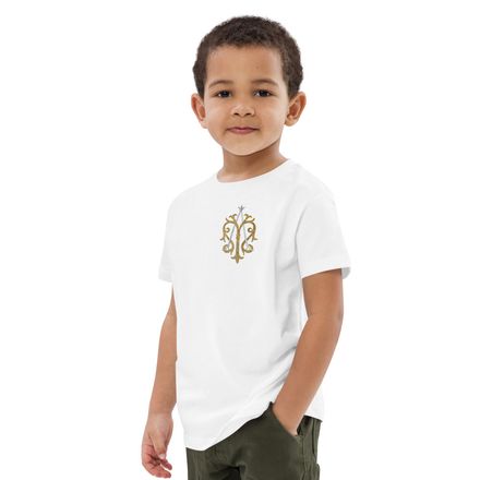 Organic Cotton Kids T-Shirt, Auspice Maria, Crest, kgvlsx, left chest