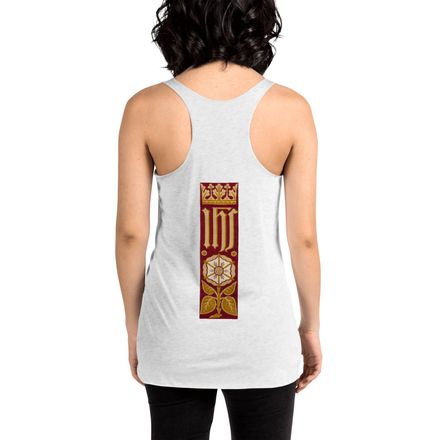 Women&#x27;s Tank Top, IHS Stripe With Crown and Monstrance, Red, yok2qk, left chest, large back